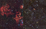 Compare the RCW 94/95 nebulae in visible and infrared light