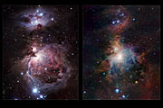 Infrared/visible comparison of the full VISTA Orion Nebula image