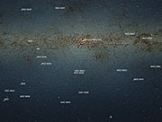 Mapa widoku centrum Drogi Mlecznej z teleskopu VISTA (z oznaczeniami)