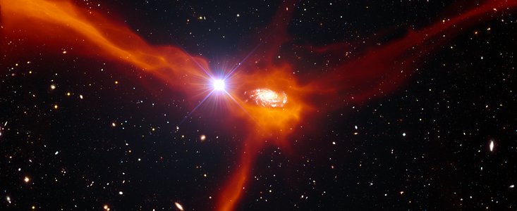 Vue d'artiste d'une galaxie accrétant la matière environnante
