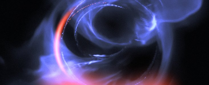 Simulação de matéria a orbitar perto de um buraco negro