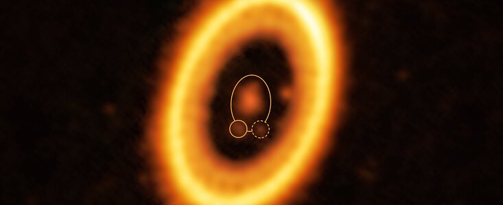 Une planète et son troyen en orbite autour d'une étoile dans le système PDS 70 (annoté)
