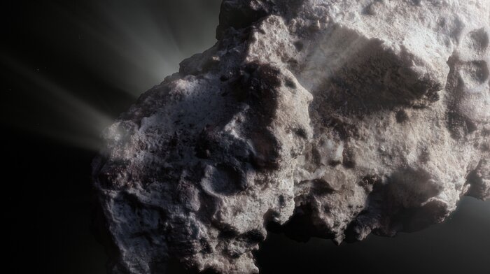 Konstnärlig bild av kometen 2I/Borisovs kärna (detalj)