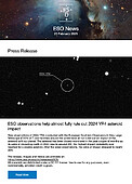 ESO — Las observaciones de ESO ayudan a descartar casi por completo el impacto del asteroide 2024 YR4 — Press Release eso2505es