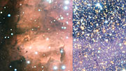 Vertailu VISTA:n NGC 6357 -kuvan ja näkyvän valon kuvan välillä