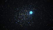 Animace hvězdy zdeformované gravitační silou černé díry v hvězdokupě NGC 1850