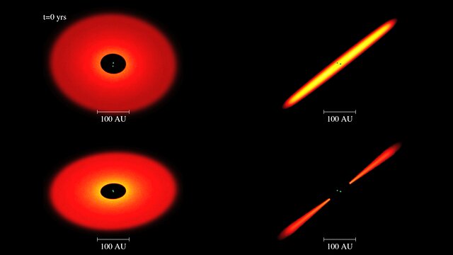 Cómo surgió el anillo de GW Orionis (simulación informática)